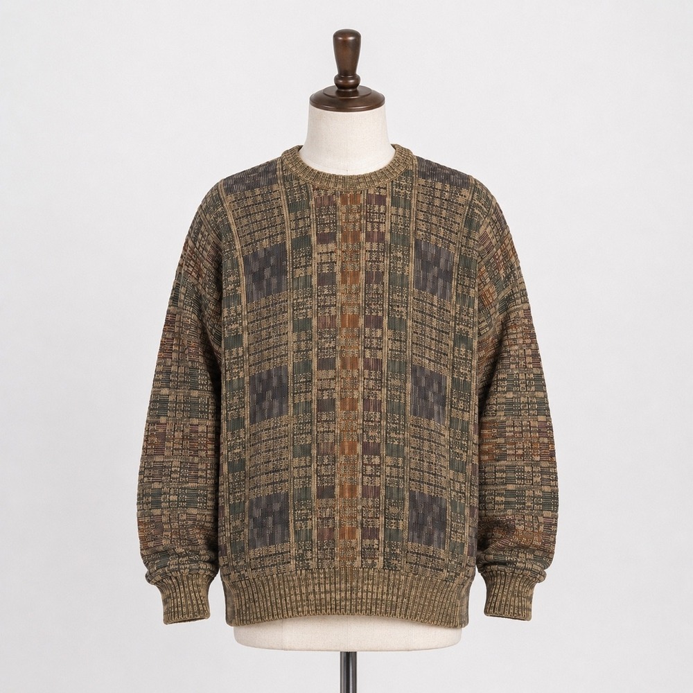 90s Cotton Traders 3D Sweater Men Large Brown Textured Geometric  Grandpa Biggie
